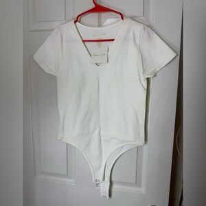 Gypsy + Jade Khaki, White, and Gray Bodysuit Tops L/XL